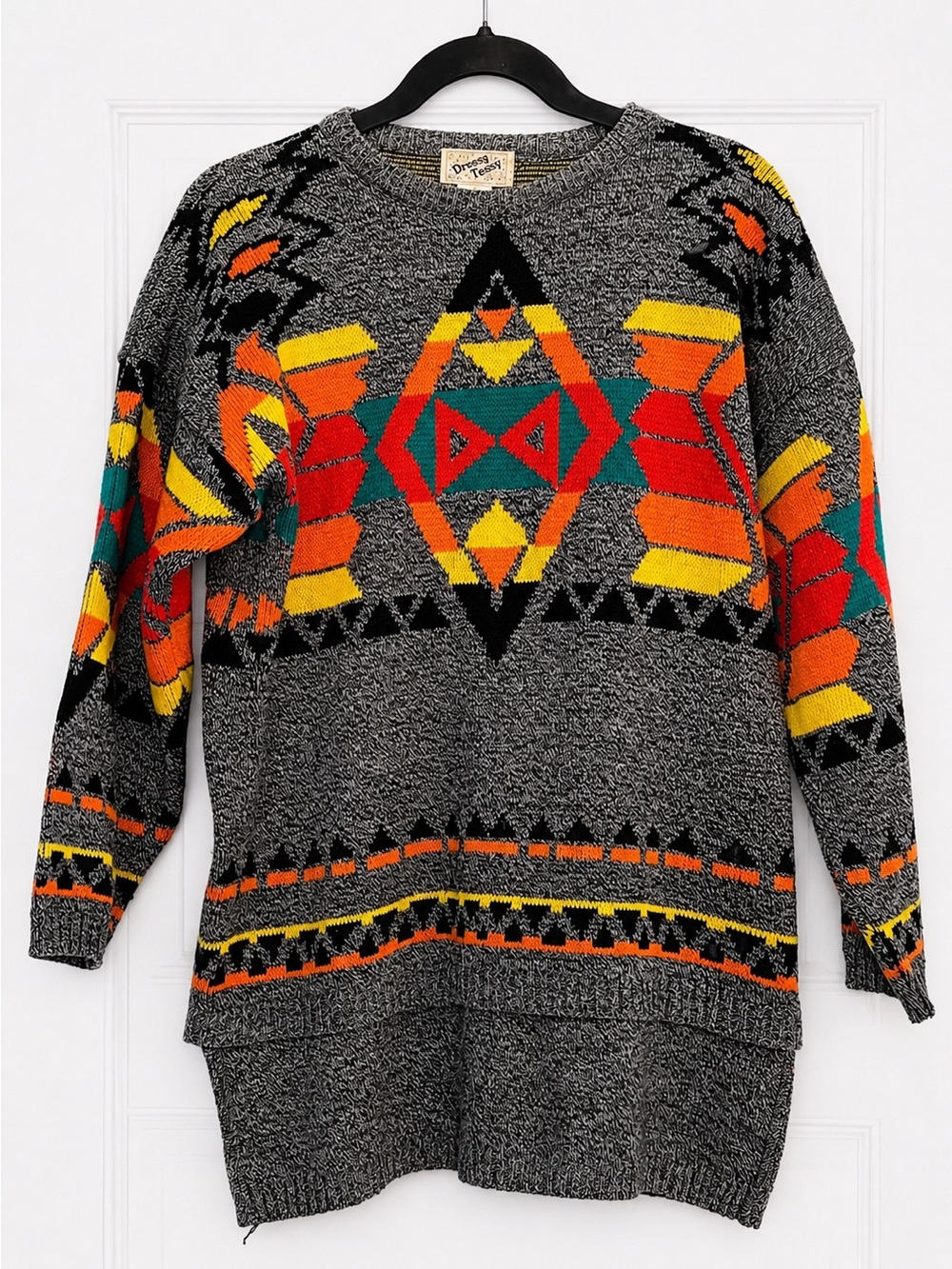 Vintage 1987 Dressy Tessy Southwestern Aztec Sweater Oversized Drop Shoulder S
